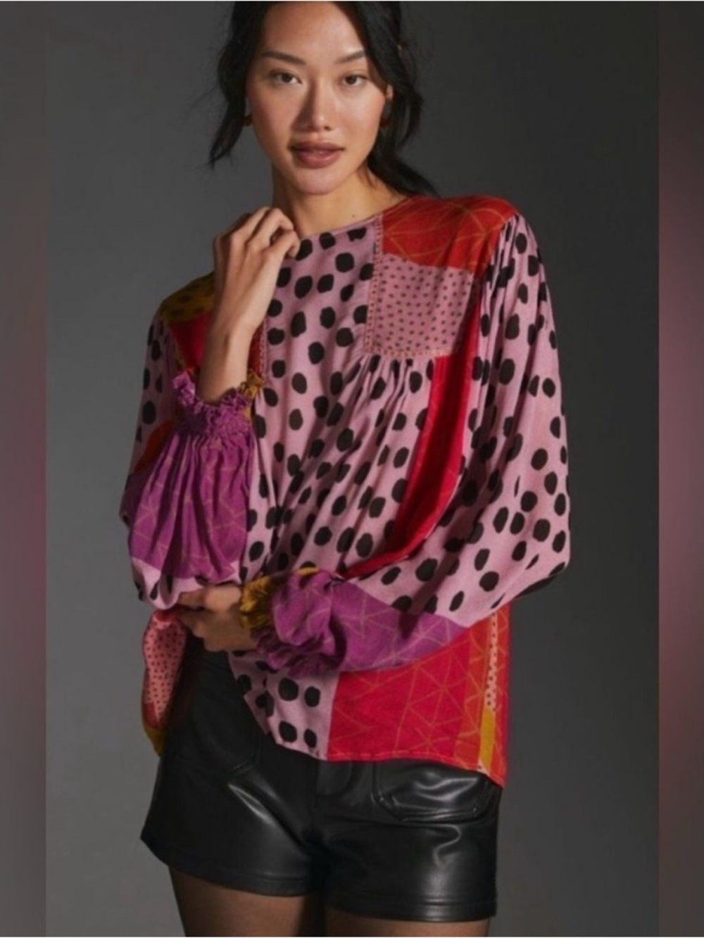Bl^nk London x Anthropologie Miranda Bright Peasant Blouse Size Medium Petite